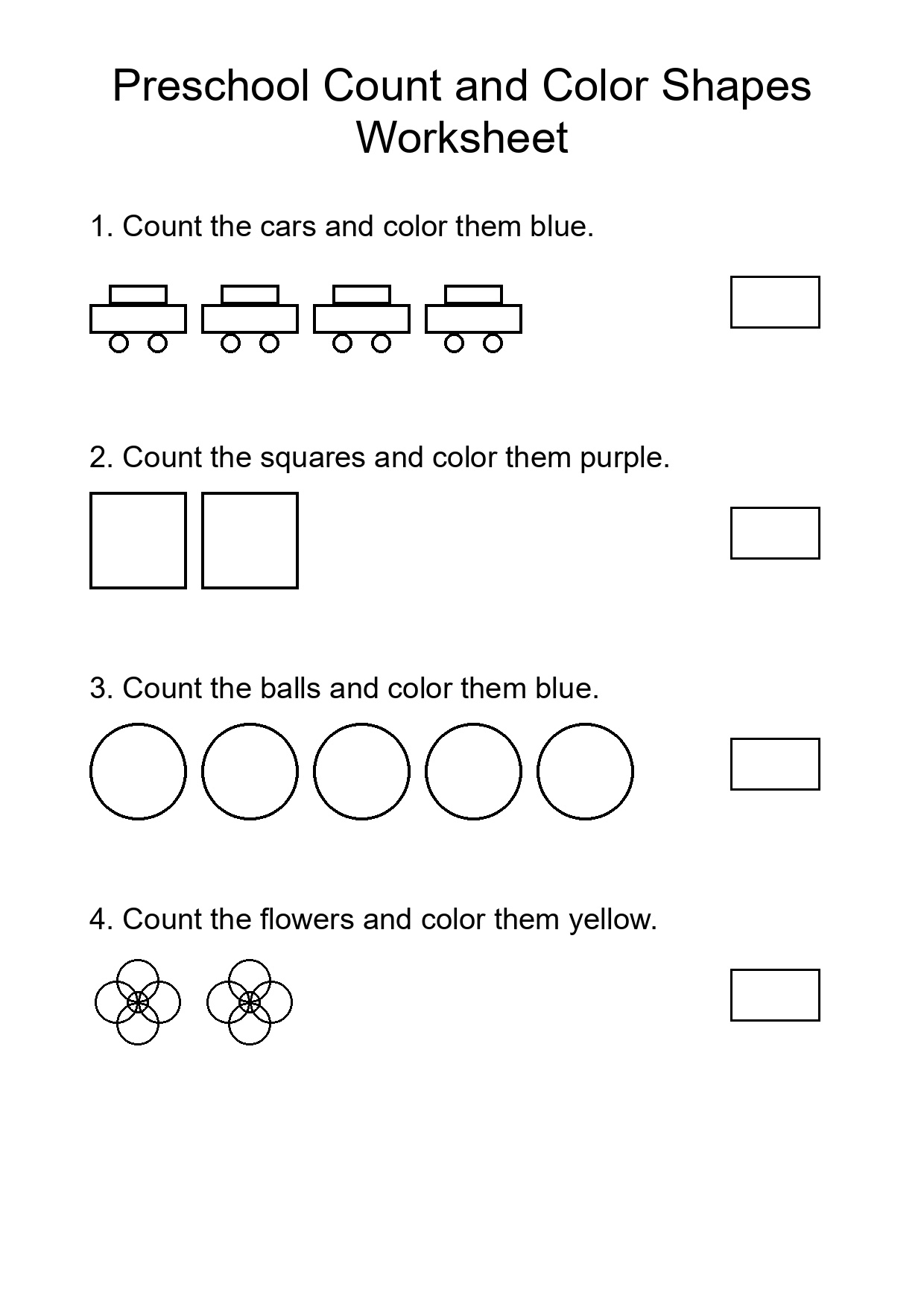 Preschool Count and Color Shapes Worksheet