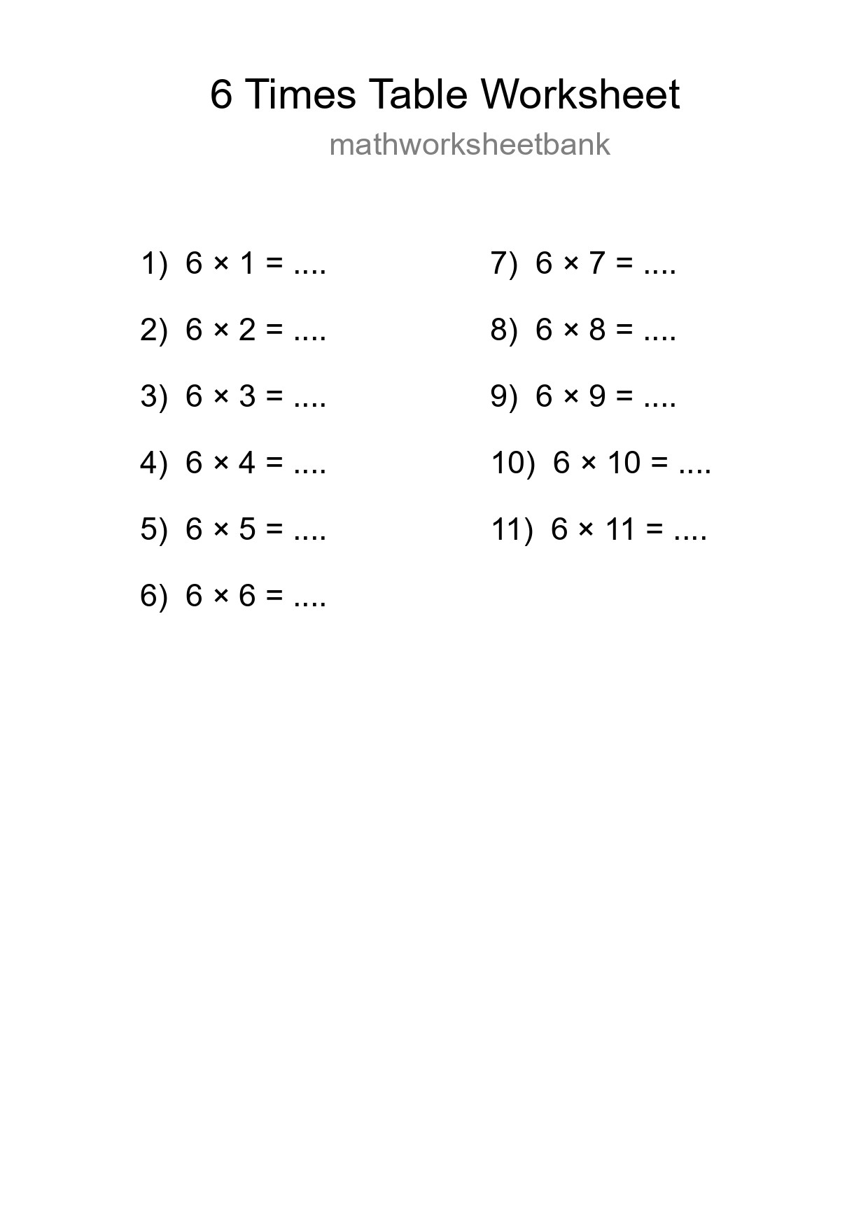 Printable 6 Times Table Worksheet For Grade 3 - Part 129