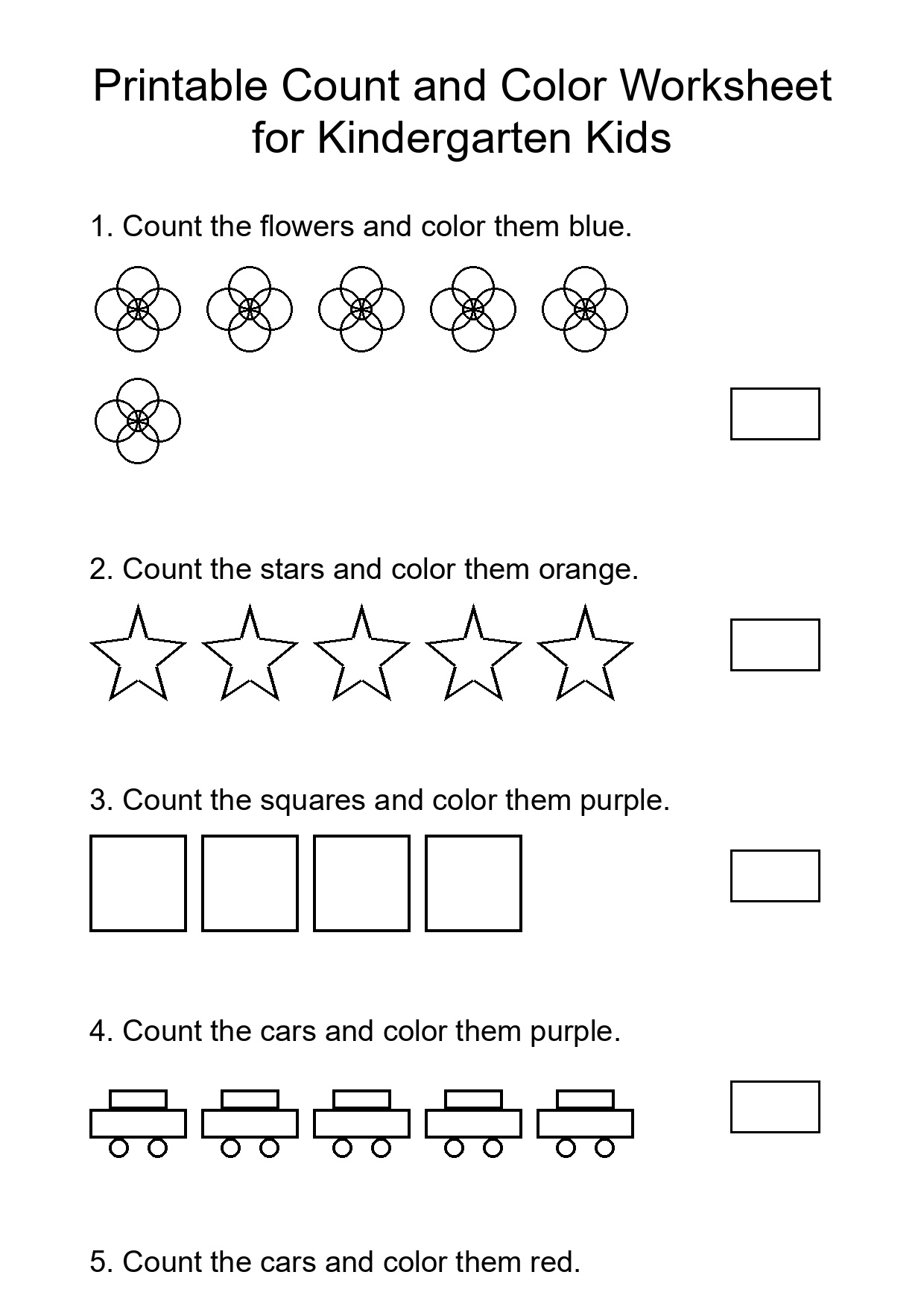 Printable Count and Color Worksheet for Kindergarten Kids