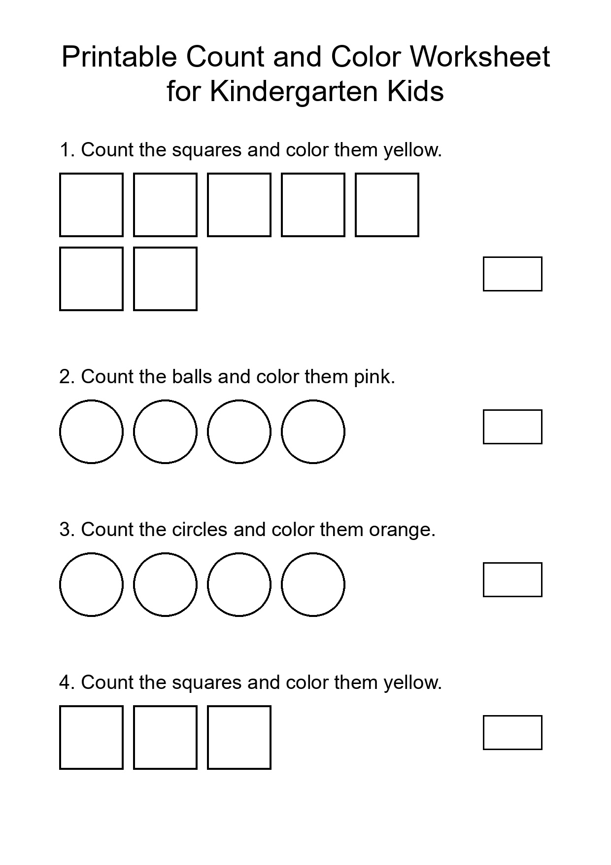 Printable Count and Color Worksheet for Kindergarten Kids