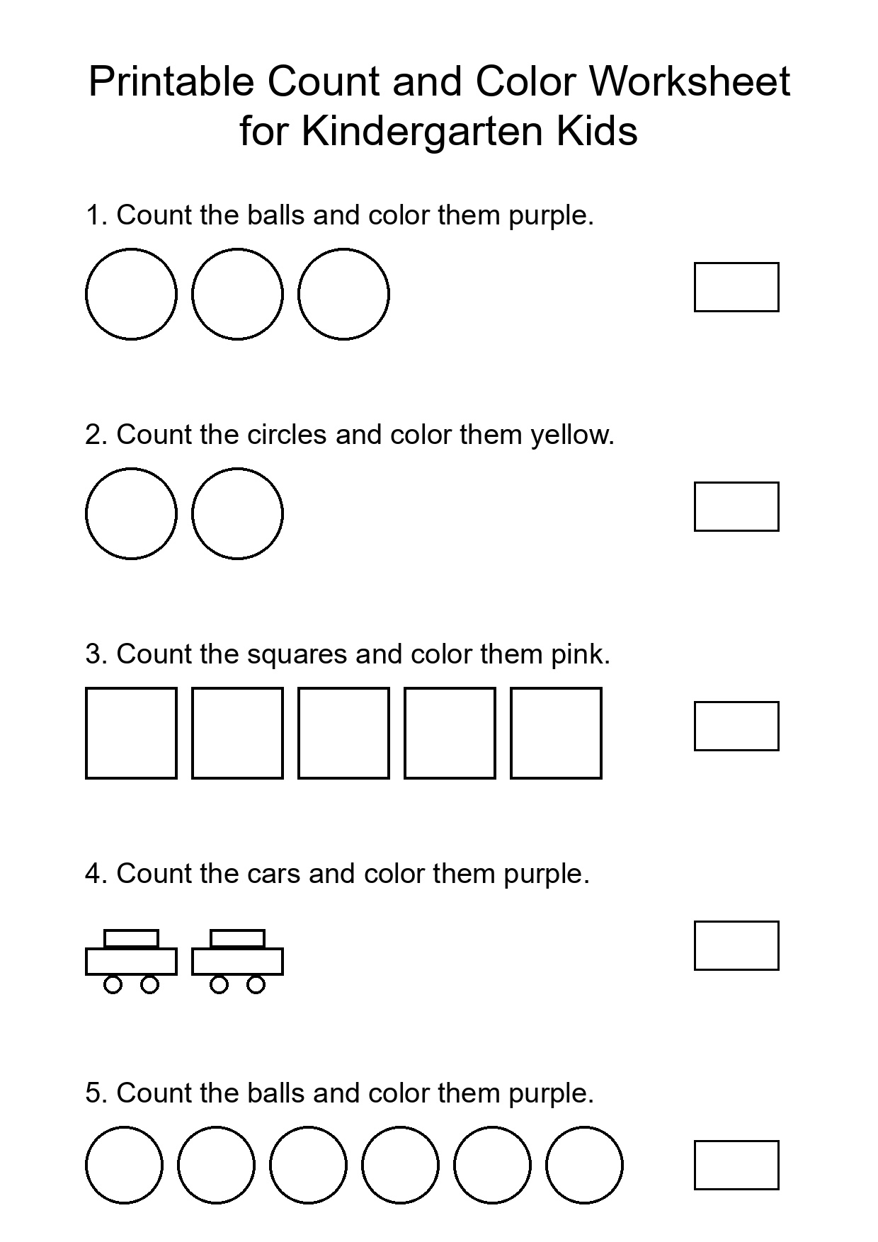Printable Count and Color Worksheet for Kindergarten Kids