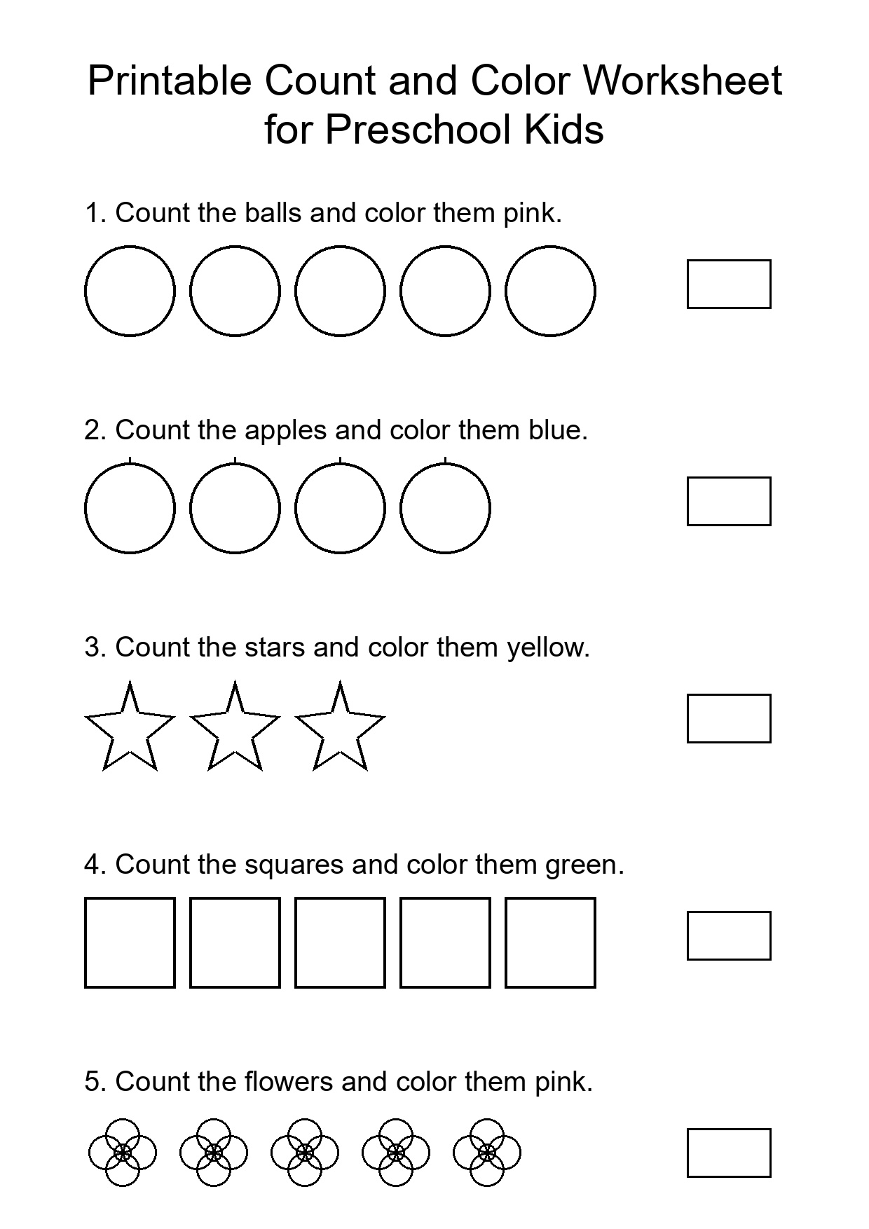 Printable Count and Color Worksheet for Preschool Kids
