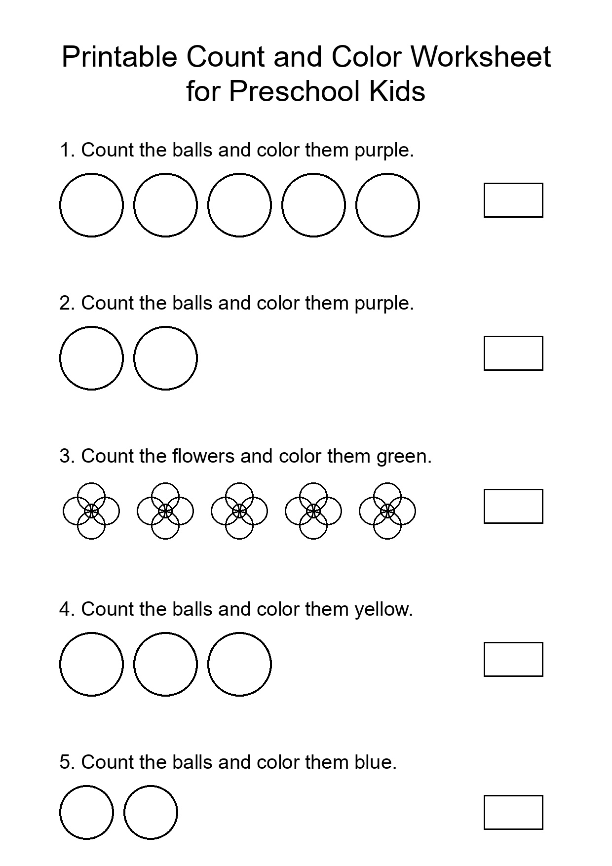 Printable Count and Color Worksheet for Preschool Kids