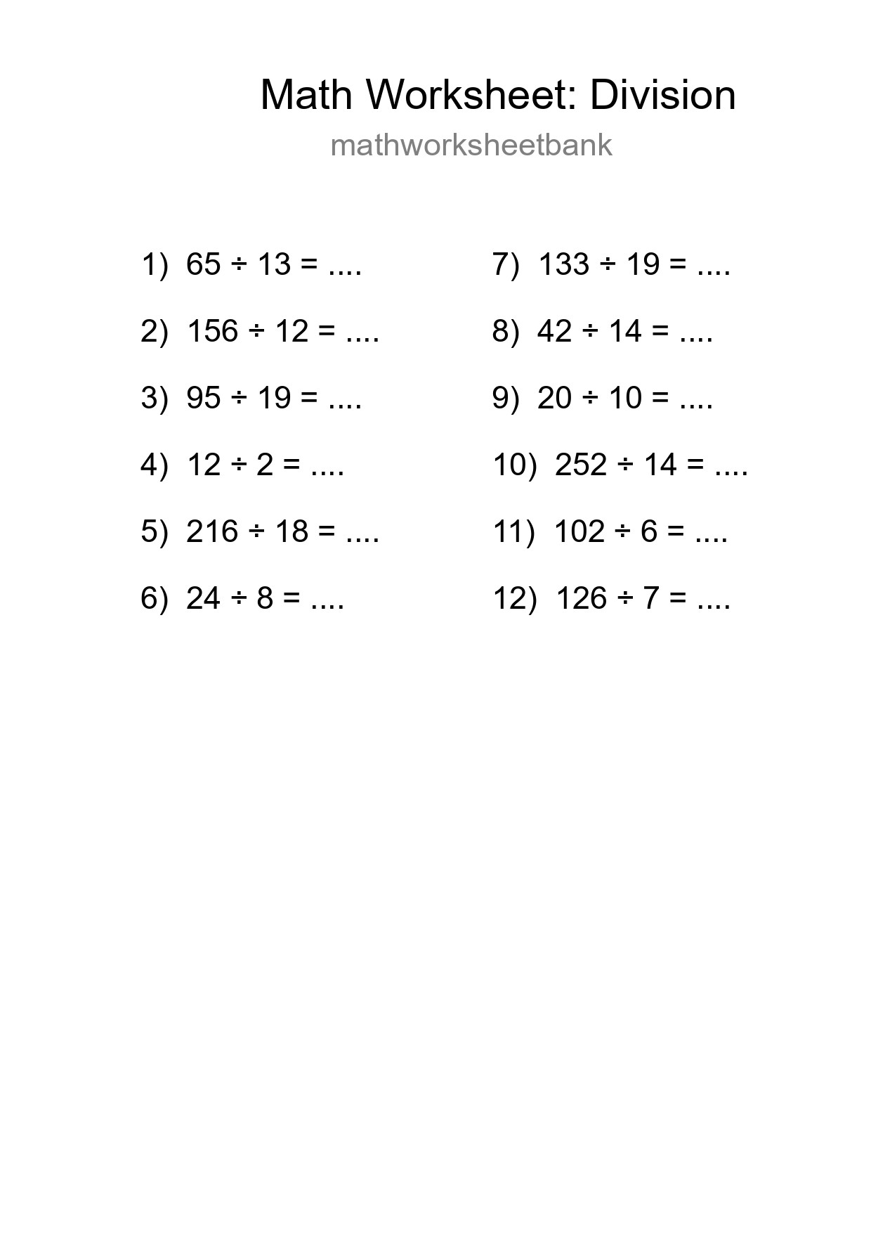 Printable Free 12 Division Math Worksheet For Grade 2 - Part 294