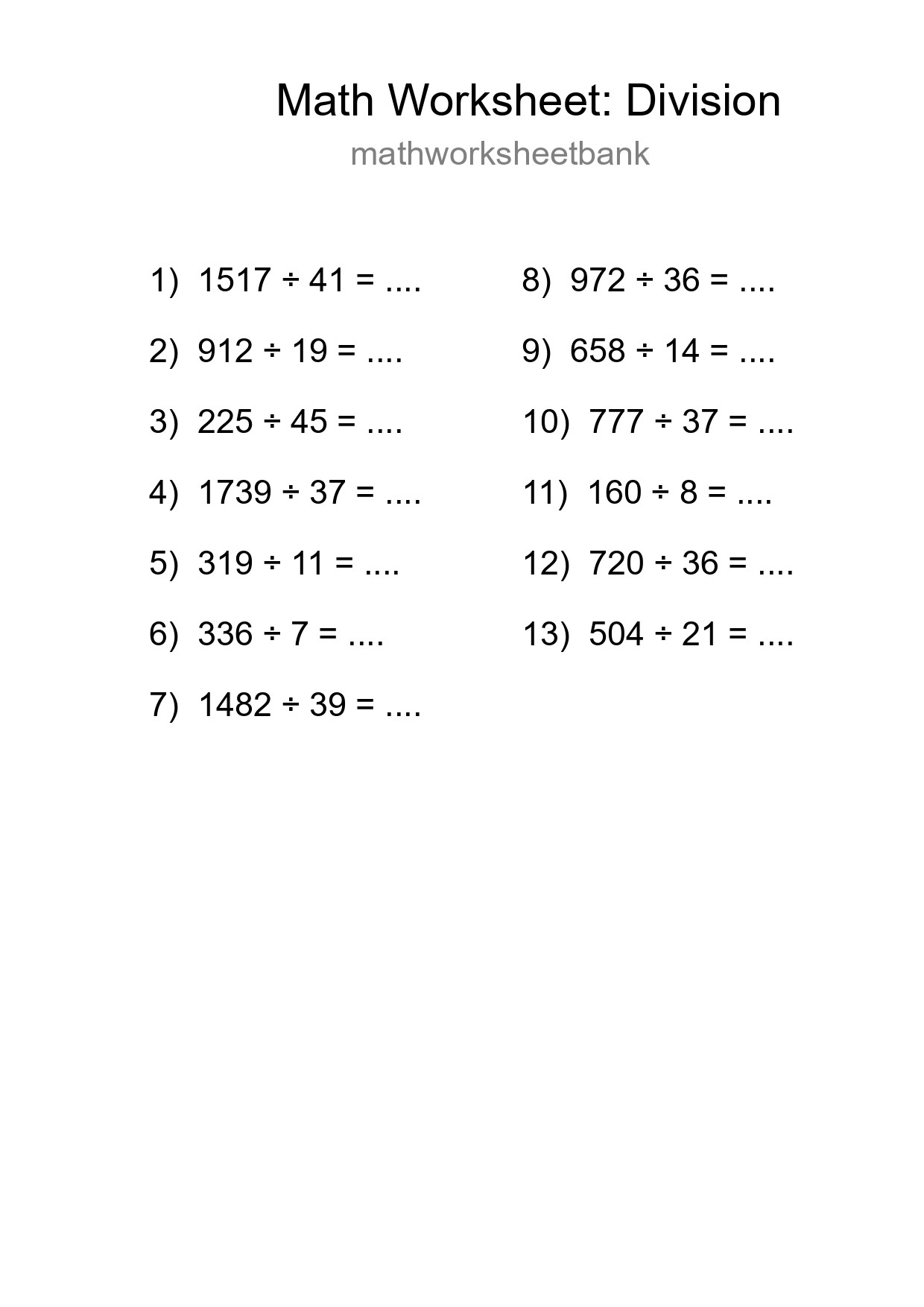 Printable Free 13 Division Math Worksheet For Grade 2 - Part 144