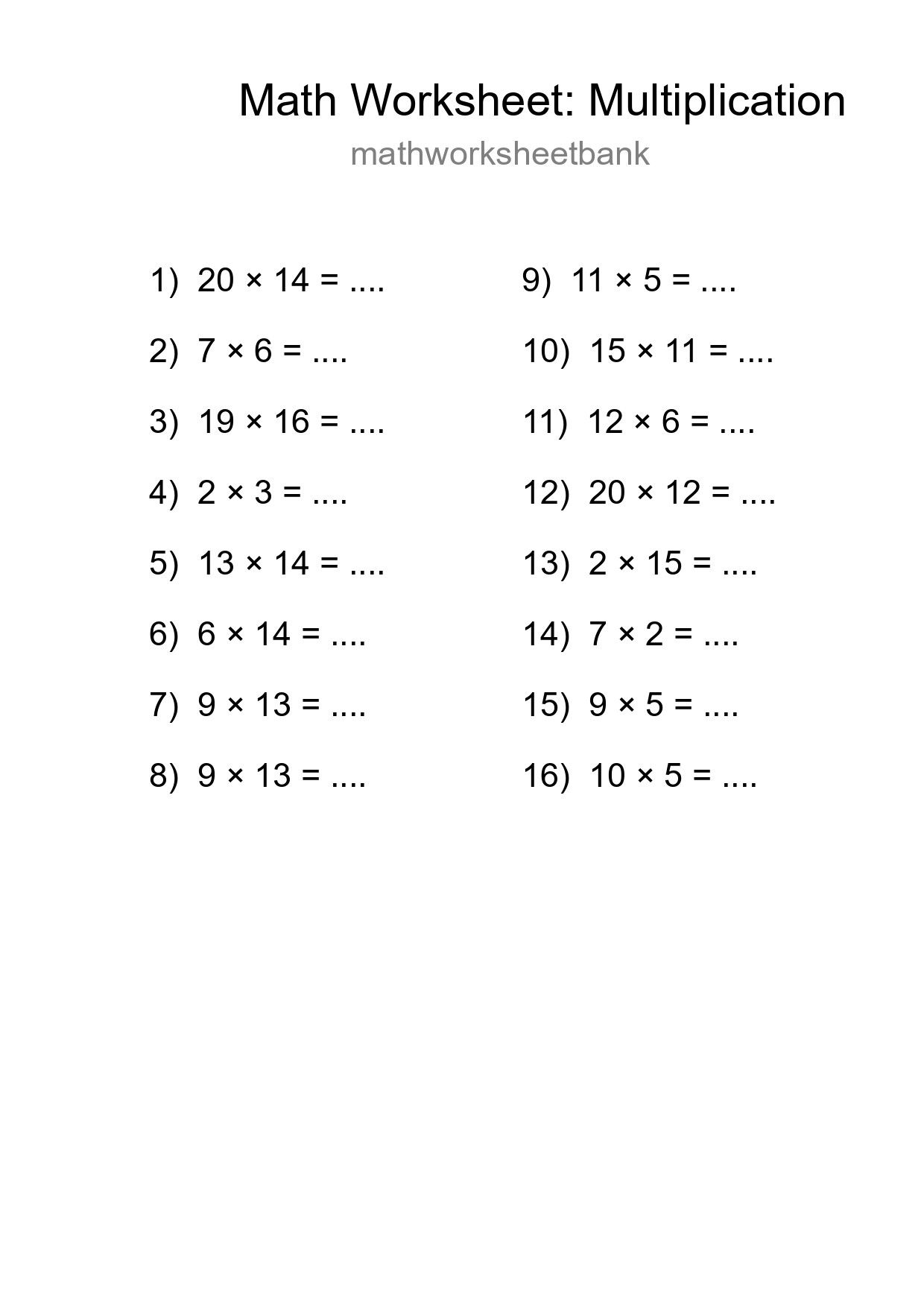 Printable Free 16 Multiplication Math Worksheet For Grade 2 - Part 107