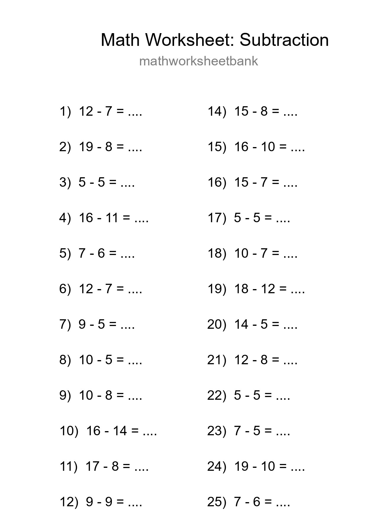 Printable Free 26 Subtraction Math Worksheet For Grade 2 - Part 198